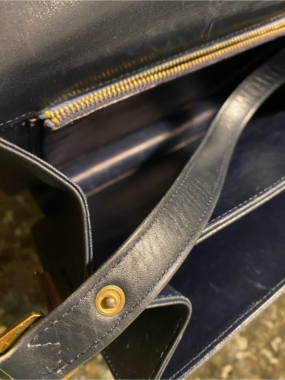 Celine Vintage Black/Dark Navy Triomphe Leather Shoulder Bag - Picture 15 of 17